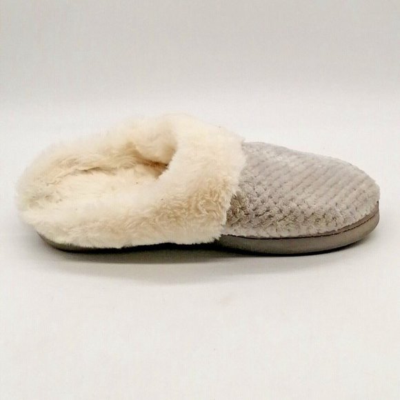 Temi‎ Womens Slide Slipper Gray Chenille Faux Fur Lining Trim Flat Heel M 7-8 - Picture 2 of 9